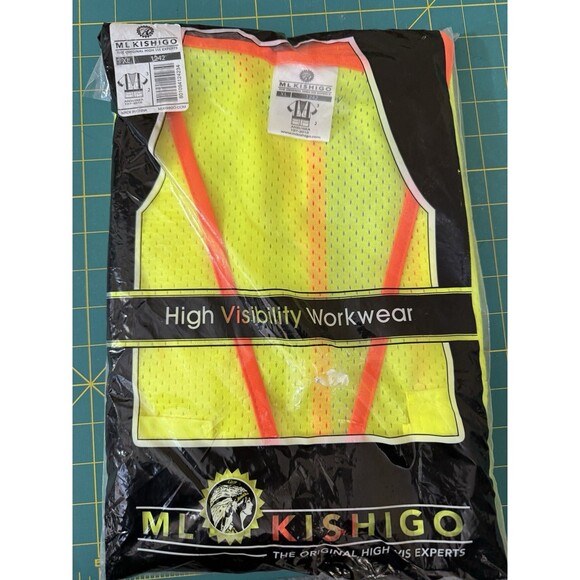 High Visibility Vest ML Kishigo 1242 XL Yellow 6 Pocket Contrast Mesh High Bonus - Picture 2 of 7